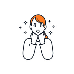 目を輝かせて期待する若い女性のシンプルなベクターイラスト素材