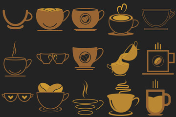 Set of coffee shop gold logo design collection with modern emblem shape Premium vector