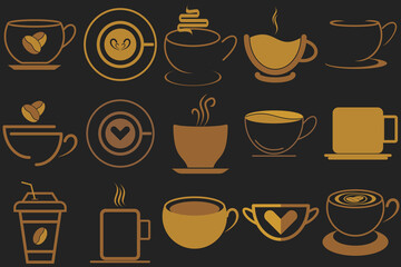 Set of coffee shop gold logo design collection with modern emblem shape Premium vector