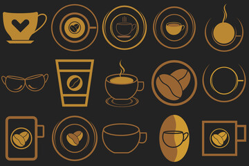 Set of coffee shop gold logo design collection with modern emblem shape Premium vector