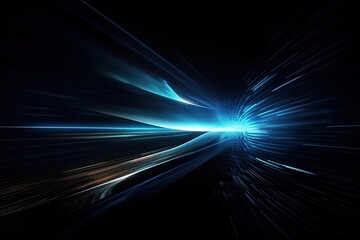 Fototapeta na wymiar Vector Abstract, science, futuristic, energy technology concept. Digital image of light rays, stripes lines with blue light, speed and motion blur over dark blue background, Generative AI
