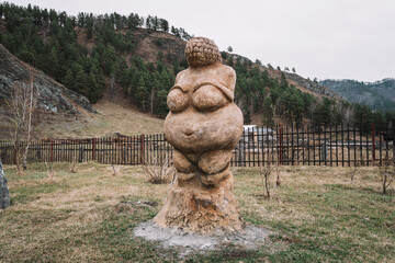 Stone women in Altai. Stone statues in Altai. Idols of the culture and religion of the nomads of...