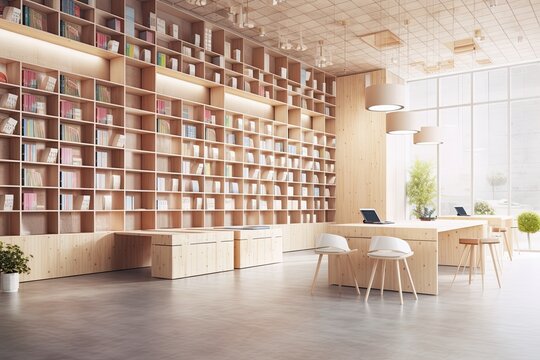 bookshelves at the library. Generative AI