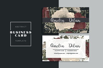 business card template set with colorful flowers	
