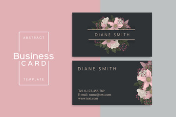 business card template set with colorful flowers	
