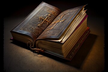 Closeup shot of an old bible isolated on the brown background