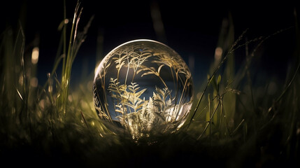 
Close up of crystal globe with nature inside - environment concept - sustainable