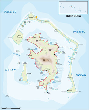 road map of the French Polynesian atoll Bora Bora