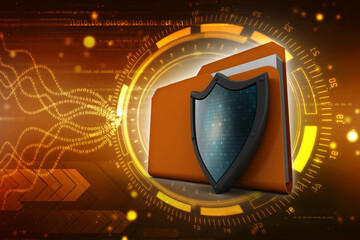 Fototapeta premium laptop folder with shield. Isolated 3d rendering image