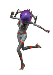 alien girl astronaut is doing a pin up run pose