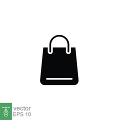 Shopping bag icon. Simple solid style. Paper bag, shop, gift, packaging, business concept. Black silhouette, glyph symbol. Vector illustration design on white background. EPS 10.