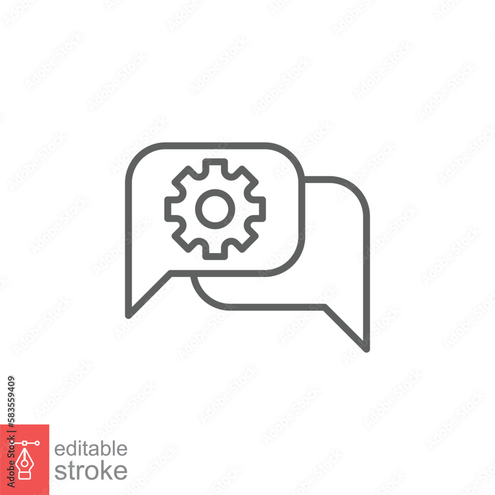 Aufkleber settings chat icon. simple outline style. speech bubble with gear configuration. thin line symbol. d