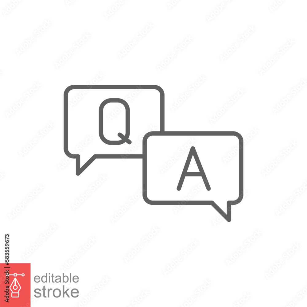Poster questions and answers line icon with speech bubble for web template and app. q and a letters. vector