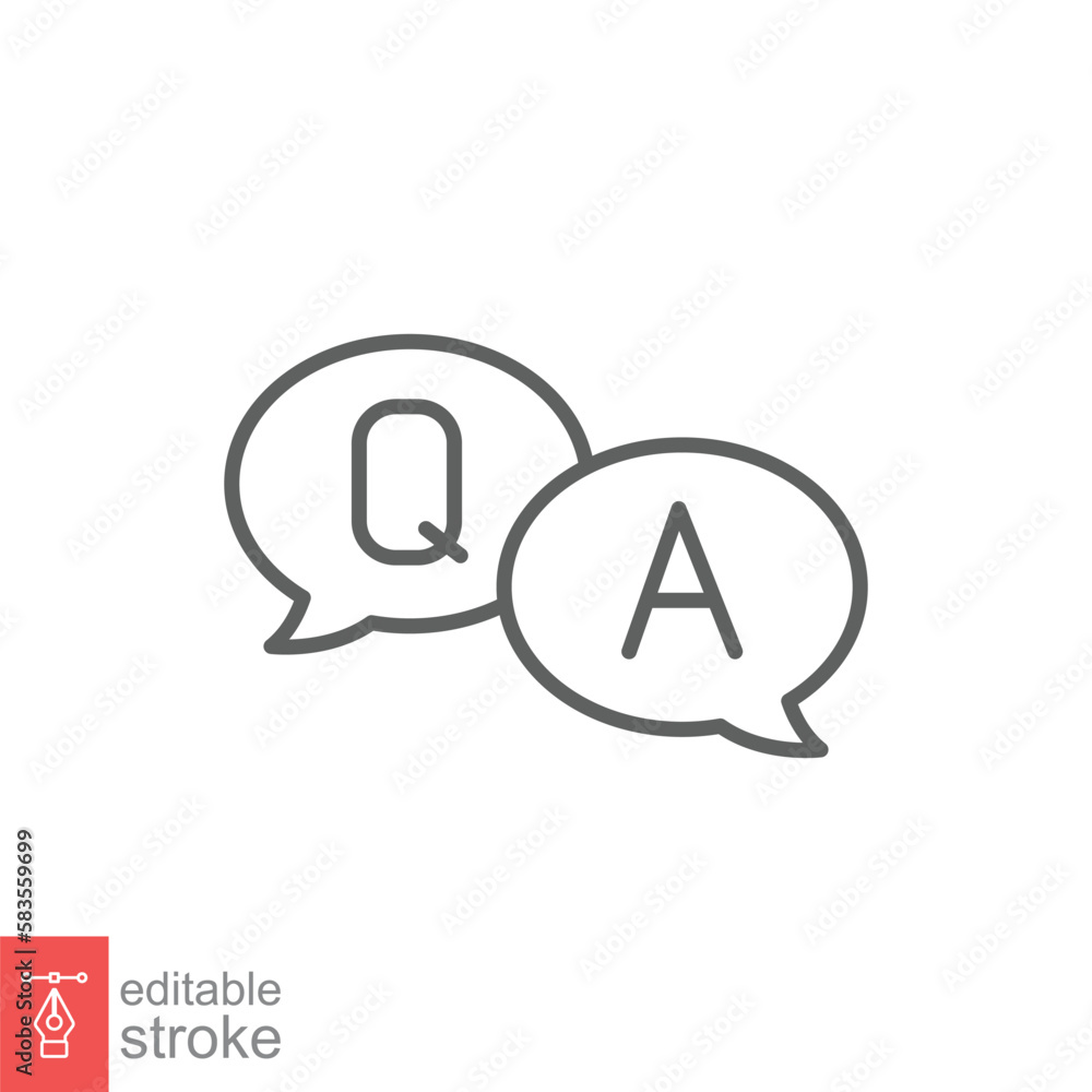 Poster questions and answers line icon with speech bubble for web template and app. q and a letters. vector