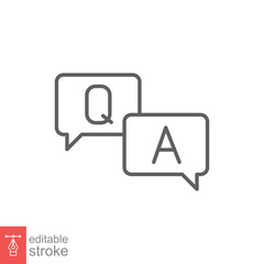 Questions and answers line icon with speech bubble for web template and app. Q and A letters. Vector illustration design on white background. Editable stroke EPS 10.