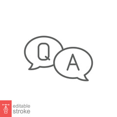 Questions and answers line icon with speech bubble for web template and app. Q and A letters. Vector illustration design on white background. Editable stroke EPS 10.