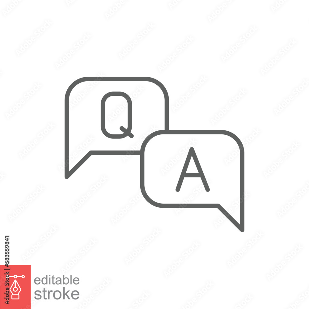 Poster questions and answers line icon with speech bubble for web template and app. q and a letters. vector