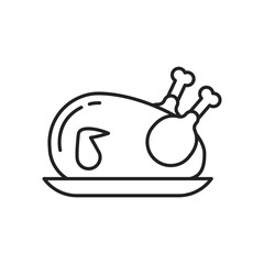 Cooked chicken on a plate icon. High quality black vector illustration.