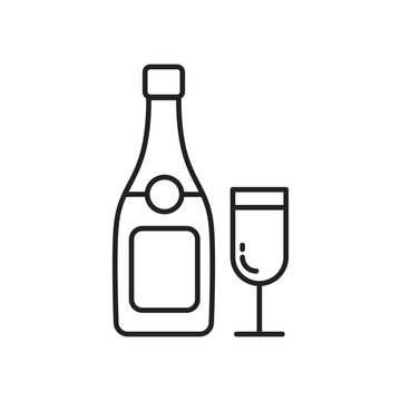 Sparkling wine bottle and glass icon. High quality black vector illustration.