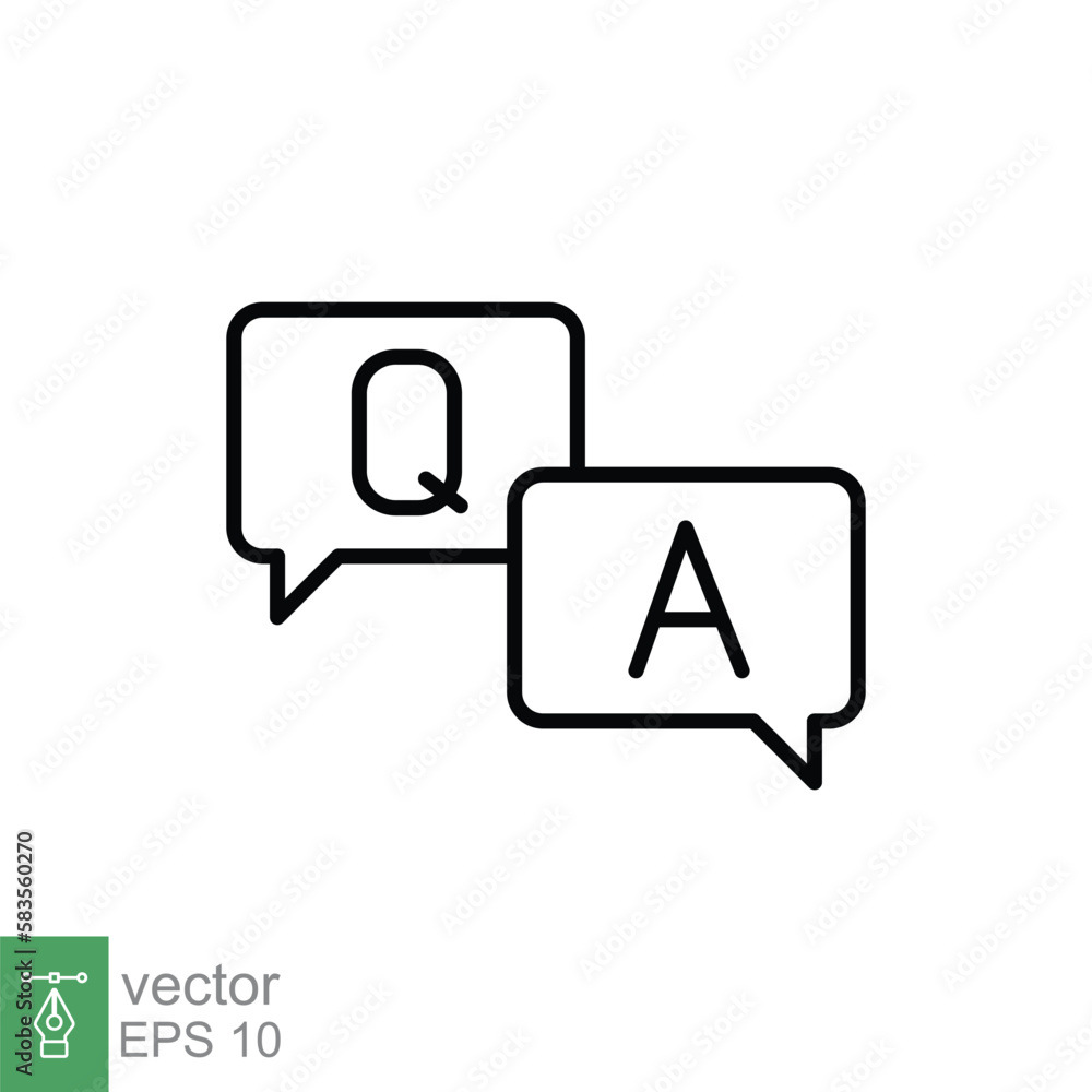 Poster questions and answers line icon with speech bubble for web template and app. q and a letters. simple