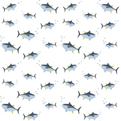Vector illustration of fish on a white background. Seamless pattern.