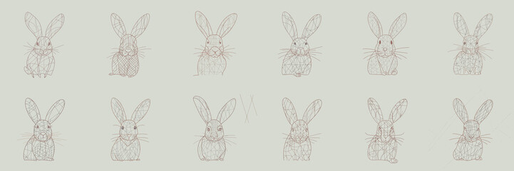 Easter bunnies, drawn in one line, on a pastel green background generative ai