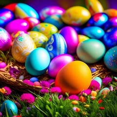 Obraz na płótnie Canvas Multicolored Neon Easter Eggs - Realistic Illustration Eggstravaganza