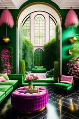 Architectural digest photo of a maximalist green s