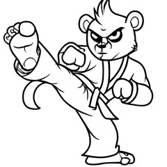 Panda karate kick animal sports activity mascot character vector outline illustrator cartoon design