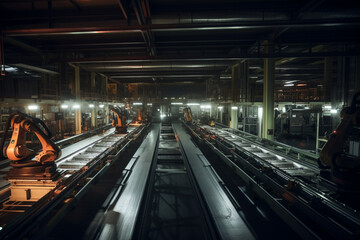 Fototapeta na wymiar modern factory interior with robotic automated production line. Generative AI