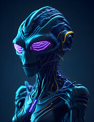 AI K&uuml;nstliche Intelligenz ein blau leuchtender Roboter Kopf