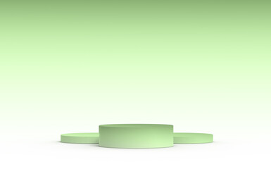 3D podium for products presentation on a green gradient background. Design element. 3D illustration.
