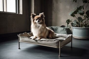 For branding and illustration purposes, an elevated dog cot bed. Generative AI - obrazy, fototapety, plakaty
