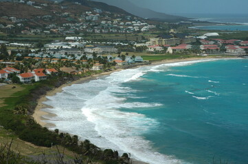 elevated picture of coastline on Caribbean island of St Kitts