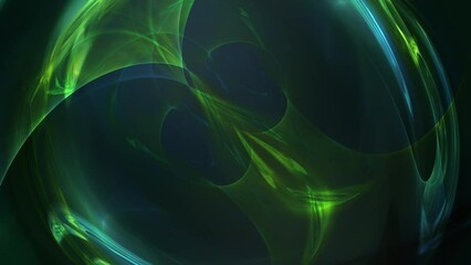 Abstract Motion Background with rotating glow blue and green shapes on black, 4k