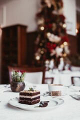 Chocolate cake on Christmas table
