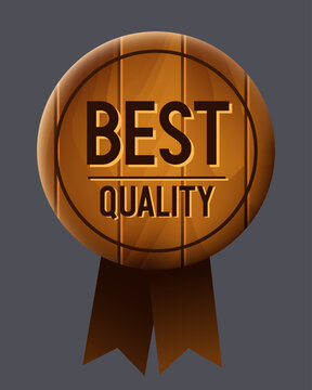 Wooden badge "Best quality". Vector clipart.