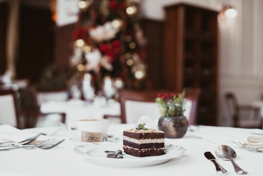 Chocolate cake on Christmas table