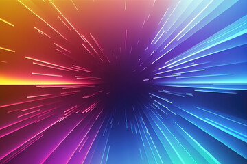 Illustration of Abstract colorful neon motion blur background, high speed shooting glowing stars in outer space, fantastic universe, big bang, explosion. - obrazy, fototapety, plakaty