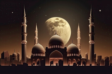 moon eclipse and mosque for ramadan kareem