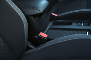 Seat belt buckles. Seat belt in the car.