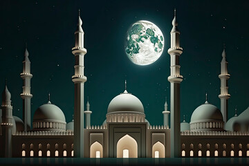 Fototapeta na wymiar moon eclipse and mosque for ramadan kareem