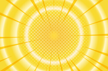 Yellow neon Manga anime action frame lines with halftones for comic. Pop art retro background with exploding rays of lightning comic style, vector illustration. Explosive template with speed lines