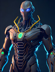 AI K&uuml;nstliche Intelligenz ein blau leuchtender Roboter Kopf