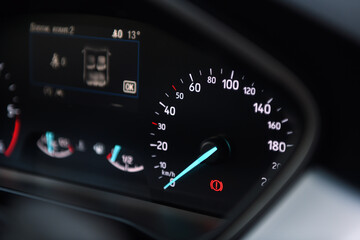 Close up of a speedometer of a modern car. 