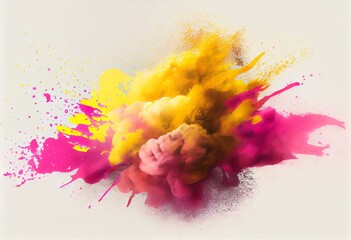 Fototapeta na wymiar Watercolor Illustration of a Yellow And Pink Colorful Holi Powder Blowing Up. Holi Festival And Celebration. Generative AI
