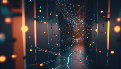 Obraz premium Background - Sci-Fi Network with Wireframe Robot on Cloud Backdrop - ai generated