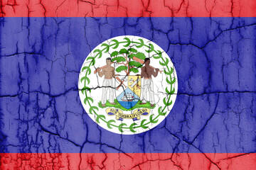 Flag of Belize on cracked wall, textured background.