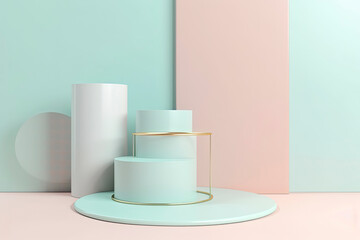primitive shapes, abstract geometric background, cylinder podium, modern minimalistic mock up