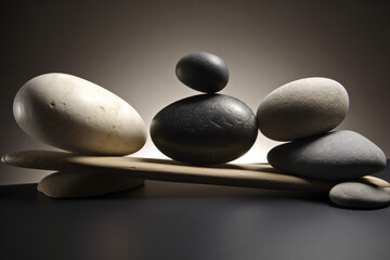 Stones balance stacked on top of each other. Balance and equilibrium concept. Generative AI